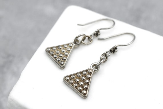 Sterling Silver Tribal Triangle Dangle Earrings, Sterling Triangle Earrings, Bold Sterling Silver Earrings, Geometric Sterling Earrings
