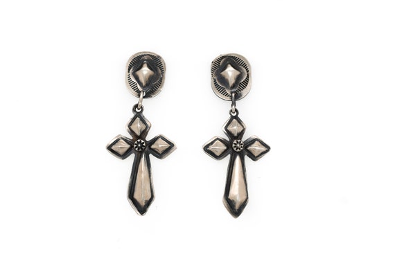 Special Navajo Sterling Silver Dangle Cross Earrings Native American Special Navajo Sterling Silver Dangle Cross Earrings Native American
