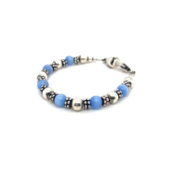 Sterling Silver Blue Cat Eye Glass Child's Bracele