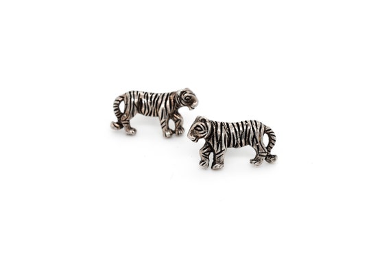 Sterling Silver Tiger Stud Earrings, Tiger Jewelry