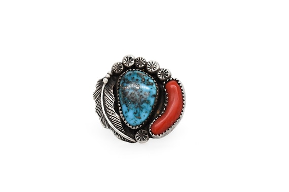 Huge Vintage Navajo Sponge Coral Sterling Silver Native American Jewelry Ring Old Huge Vintage Navajo Sponge Coral Sterling Silver Native American Jewelry Ring Old