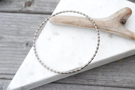 Thin Sterling Silver Twisted Bangle Bracelet, Thi… - image 1