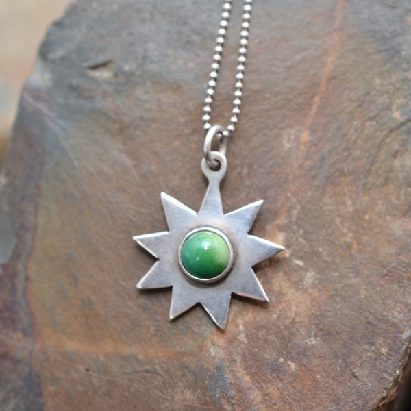 RESERVED for W - Sterling Silver Star Pendant with Green Stone on Sterling Silver Ball Chain