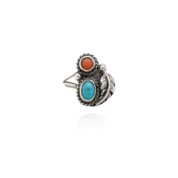Rare Vintage Native American Jewelry Navajo Coral Geometric Sterling Silver Ring Old Rare Vintage Native American Jewelry Navajo Coral Geometric Sterling Silver Ring Old