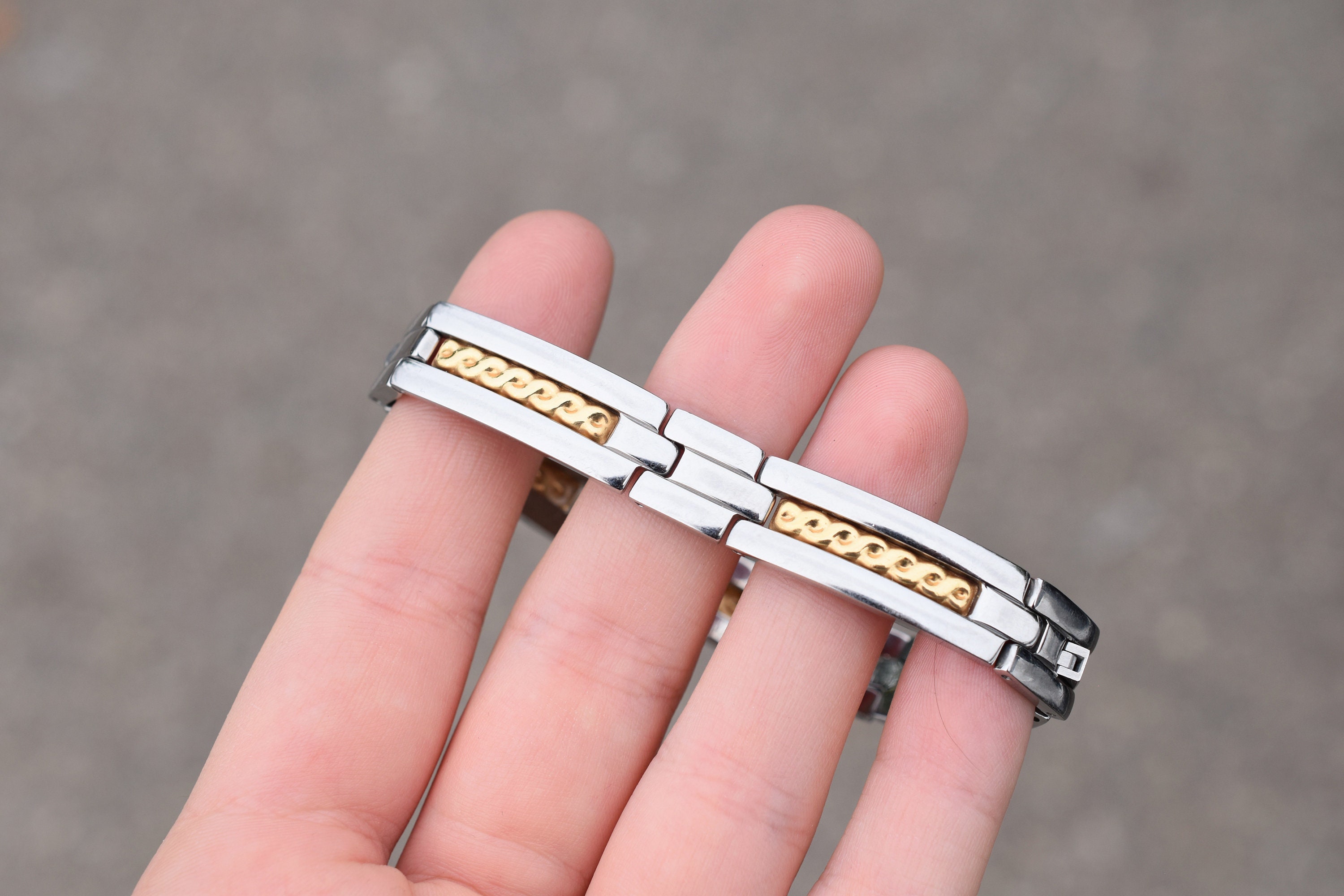 Stainless Steel and 18K Yellow Gold Inlay RCI Link Bracelet Men s Silver Jewelry Men s Link Bracelet Stainless Steel and 18k Gold Link Etsy