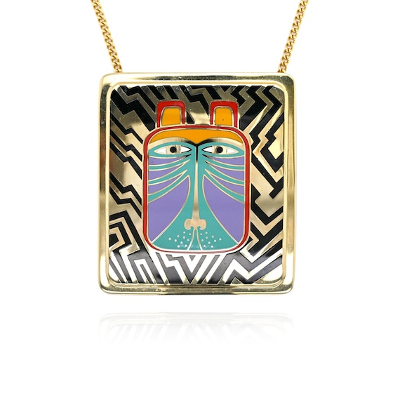 Large Laurel Burch "Toshio" Tiger Cat Statement Necklace, Laurel Burch Necklace, Tiger Necklace, Designer Enamel, Laurel Burch Jewelry