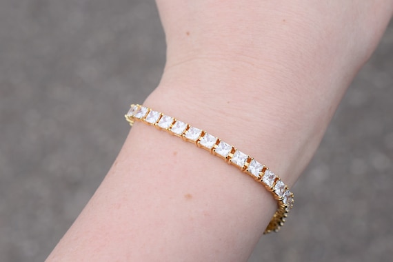 Sterling Silver Gold Overlay Princess CZ Tennis Br