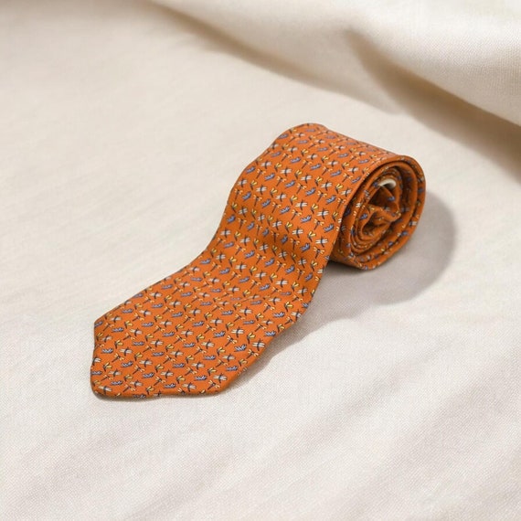 Authentic Salvatore Ferragamo Orange Dragonfly Patten 100 Silk Necktie Ferragamo Tie Designer Silk Tie Orange Silk Necktie Etsy Israel