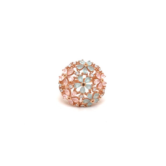 Sterling Rose Gold Overlay Gemstone Flower Ring, … - image 3