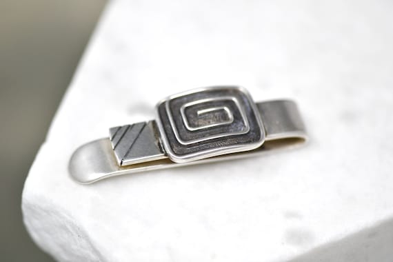 Rare Sterling Silver Signed CARL RUOPOLI Abstract Tie Bar, Designer Sterling Tie Clip, Groom Gift, Gentleman Gift, Sterling Silver Guy Gift