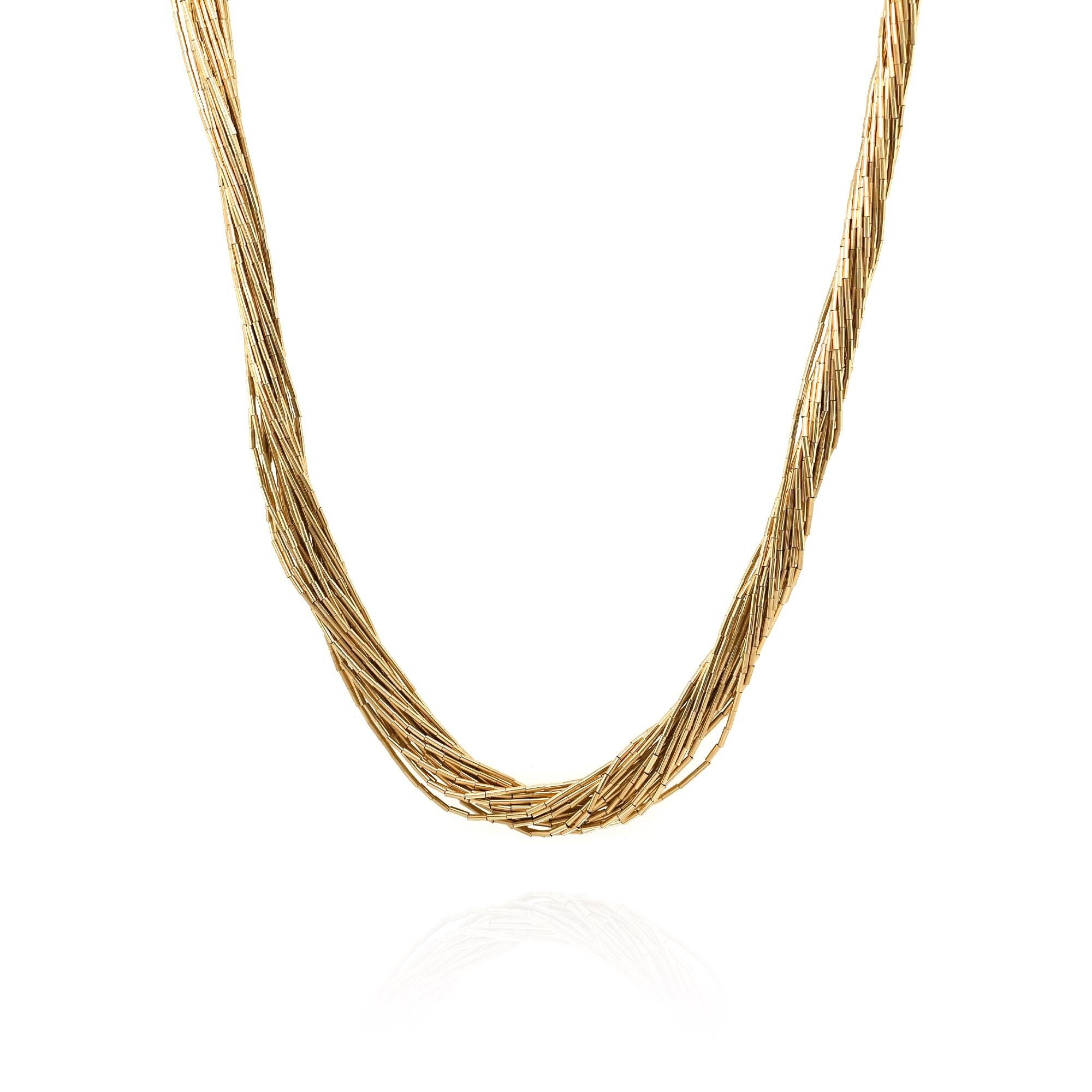 20 Strand Liquid Gold Filled Necklace, Gold Tube Bead Necklace, Navajo Necklace, Gold Southwestern Heshi Tube Bead Necklace