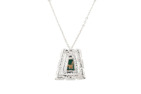 Sterling and Gold Peruvian Llama Necklace, Peruvian Silver Necklace, Sterling Chrysocolla Peru Necklace, Sterling Peru Llama Jewelry