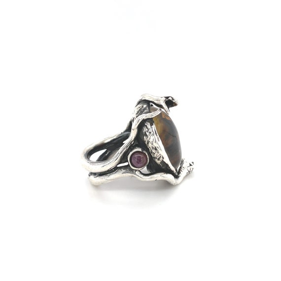 Sterling Silver Coiled Gemstone Snake Ring, Sterl… - image 4