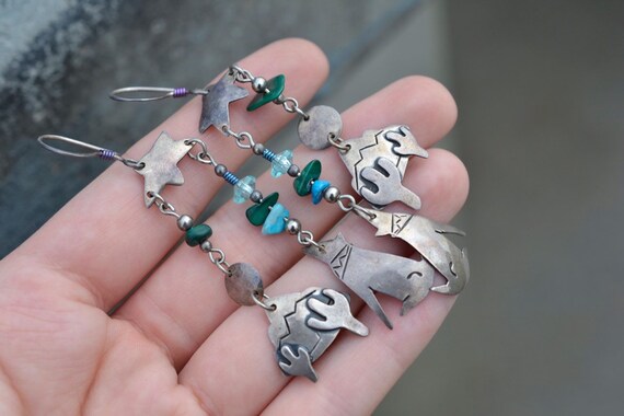 Sterling Silver Howling Wolf Dangle Earrings, Wol… - image 3