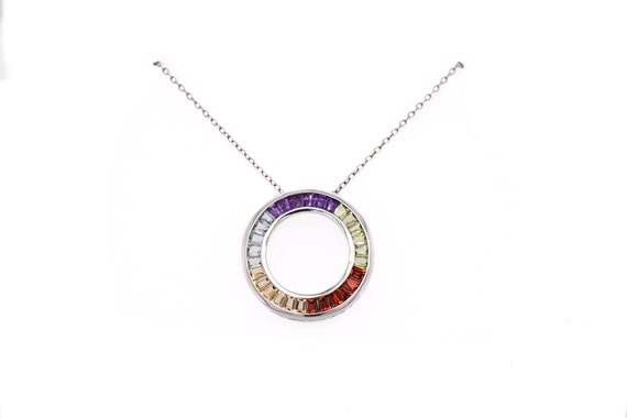 Sterling Silver Rainbow Gemstone Open Circle Neck… - image 1