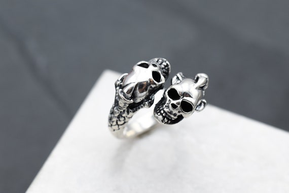 Sterling Silver Skull Bypass Biker Ring, Sterling