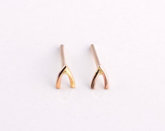 Tiny Wishbone 3mm Post Earrings - 14 K Gold Filled - Sensitive Ears - Simple - Minimalist - Handmade - Baby Studs - Small - Dainty - Tiny