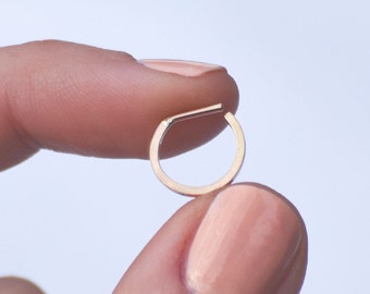 Baby Size Available! Square Septum Ring - 14 K Solid Gold Thin Septum Ring - Skinny - NOT A Clicker - Gold Nose Ring - Handmade - Horseshoe
