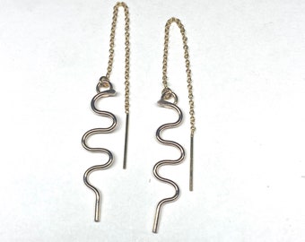 NEW! 14 K Gold Filled Snake Ear Threaders - Movement Earrings - Minimalist - Handmade - Renegade Jewelry - Dangly Earrings