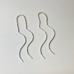 Wavy Chain Ear Threaders - Pull Through Movement Earrings - Minimalist - Handmade Sterling Silver Front Back Earrings - Renegade Silver