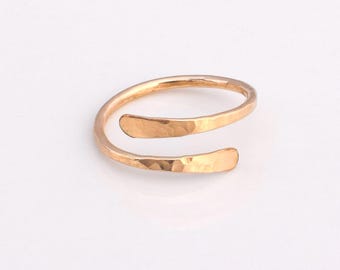 Thick Midi Ring - Sterling Silver 16g Sturdy Knuckle Ring - Toe Ring - Adjustable - Hammered - Overlapping - Handmade - Gold Filled