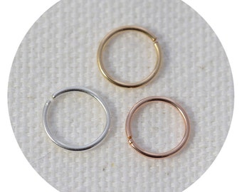 Set of Three - Tri Color Septum Rings - Sterling Silver - Rose Gold Fill - Yellow Gold Fill 18g - Simple Continuous Hoops - 1 cm - Handmade