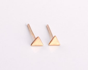 Tiny 3mm Triangle Stud Earrings - 14 K Gold FIlled - Sensitive Ears - Simple - Minimalist - Handmade - Baby Studs - Small Dainty