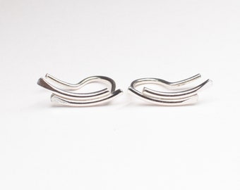 Feathered Ear Climbers - Sterling Silver - Hammered - Shiny Matte or Oxidized - Renegade Silver - Geometric Climbers