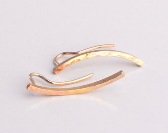 14k Gold Filled Perfect Ear Climbers - Yellow or Rose Gold - Ear Pin - Ear Crawler - Long - Short - Hammered - Smooth - Custom Made To Order