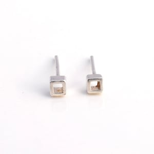 Tiny Cube Studs - Sterling Silver Post Earrings - Sensitive Ears - Simple - Minimalist - Handmade - Baby Studs - Small Dainty Square - Micro