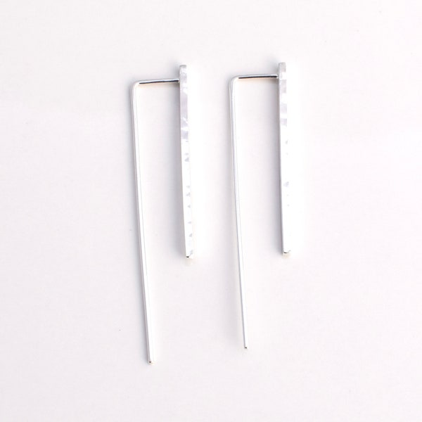 Geometric Ear Threaders - Sterling Silver Shiny or Oxidized Black  - Unique Minimalist Earrings - Handmade Front & Back Earrings