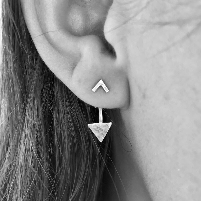 Hammered Arrow Ear Jackets & Chevron Studs Combo Sterling Etsy