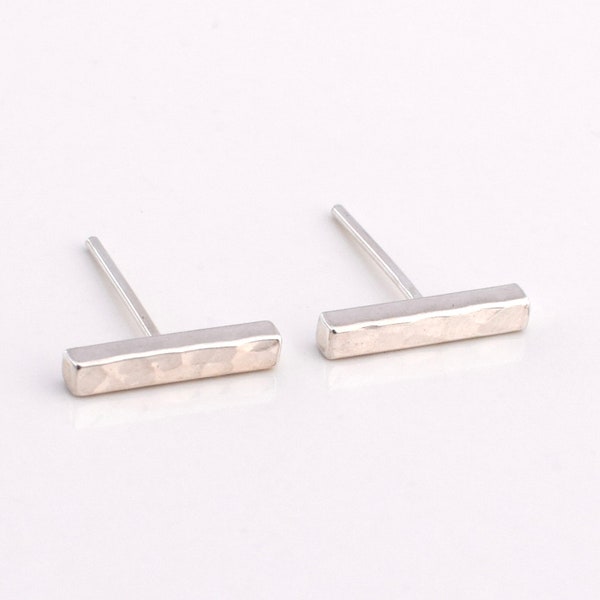 Thick Bar Stud Earrings - 2mm Thick - 12mm Long - Line Earrings - Sterling Silver Post Earrings - Mix & Match With Ear Jackets - Hammered