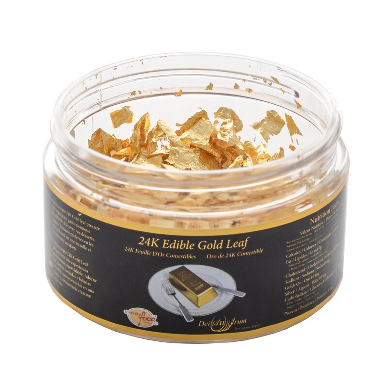 24K Edible Gold Leaf Flakes Jar Deiaurum by Cornucaupia Etsy