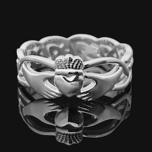 Claddagh Ring | Unique Claddagh Ring with Celtic Knot Band | Silver Claddagh Ring | Gold Claddagh Ring | Made in Ireland | Unisex Jewelry
