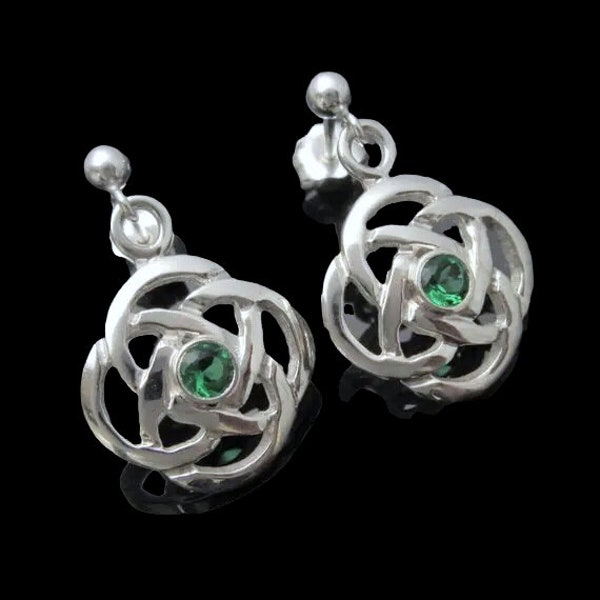 Boucles d’oreilles irlandaises à nœud celtique | Boucles d'oreilles en argent sterling | Boucles d’oreilles en pierres précieuses celtiques | Boucles d’oreilles celtiques argentées | Bijoux irlandais | Fabriqué en Irlande