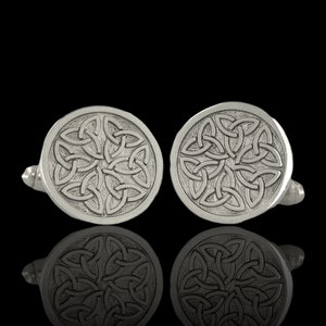 Sterling Silver Trinity Knot Cufflinks | Round Celtic Cufflinks | Irish Cufflinks | Designed and Made in Ireland | Worldwide Shipping