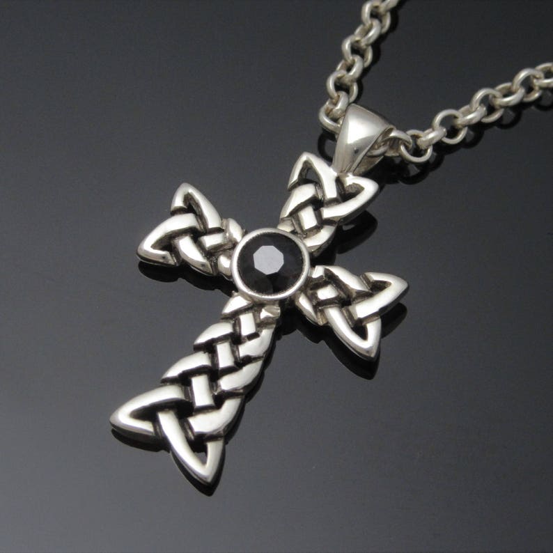 Sterling Silver Celtic Knot Cross with Gemstone Celtic Knotwork Cross Christian Jewelry Gemstone Cross Designed and Made in Ireland image 1