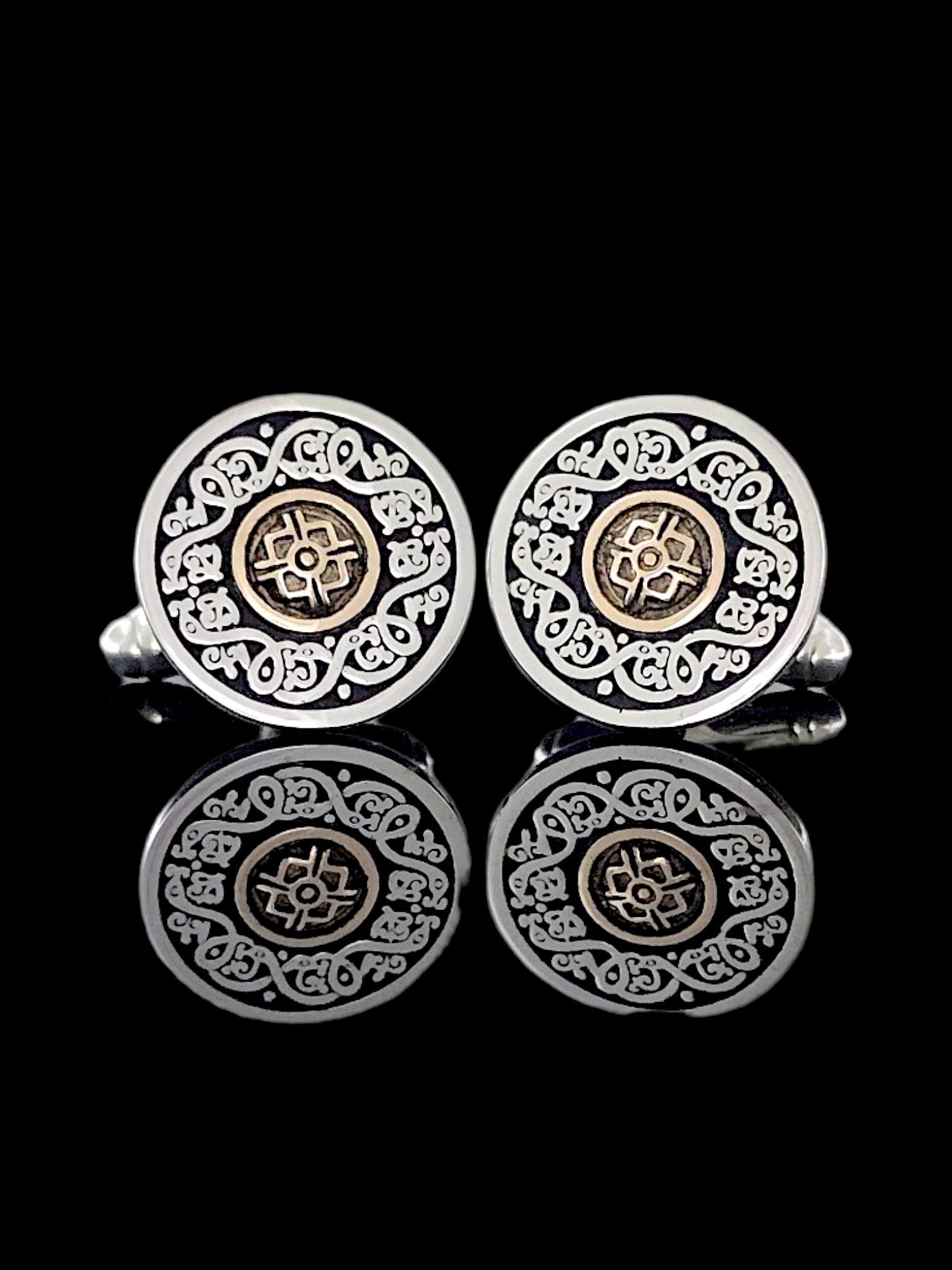 Silver and Gold Celtic Shield Cufflinks Unique Irish Design Designed and Handmade in Ireland US Tariff Free
