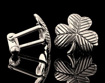 Sterling Silver Shamrock Cufflinks | Unique Irish Design | Designed and Handmade in Ireland | US Tariff Free