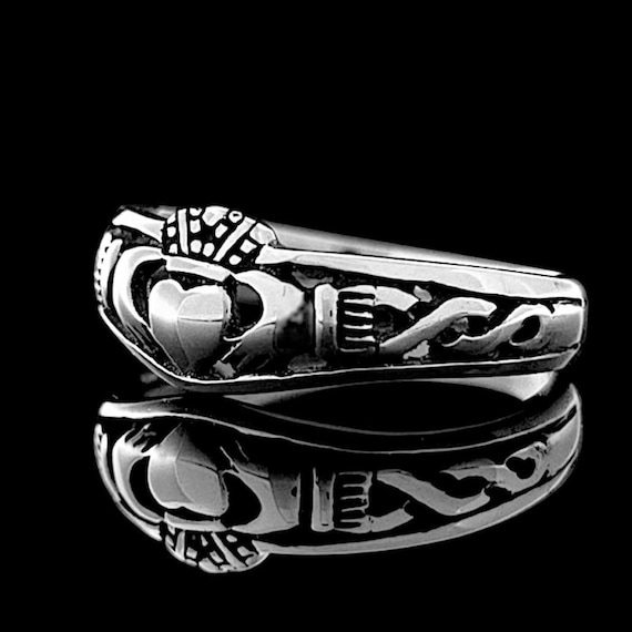 Ladies Wishbone Claddagh Ring - Sterling Silver, Celtic Weave Band, Size 4-441818