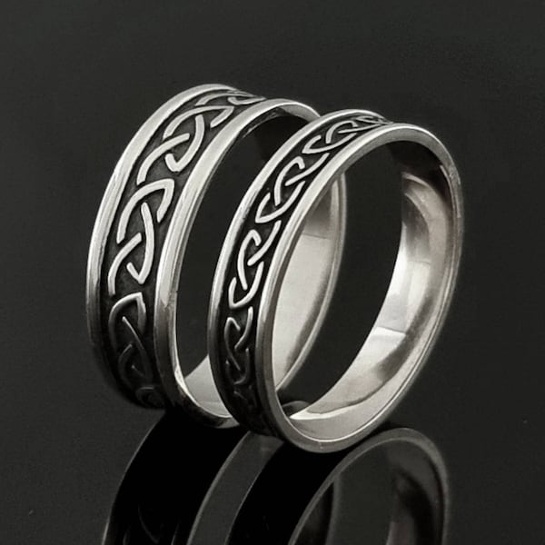 Celtic Love Knot Wedding Bands | Matching Darkened Celtic Rings | Unique Irish Wedding Band | Handmade in lreland | Free Worldwide Delivery