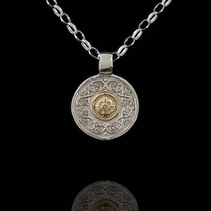 Celtic Shield Pendant | Silver and Gold Warrior Pendant | Unisex Celtic Shield Pendant | Unique Irish Jewelry | Designed and Made in lreland