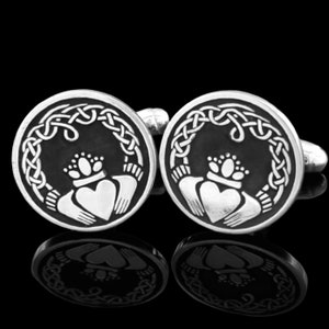 Sterling Silver Claddagh Cufflinks | Irish Claddagh Cufflinks | Men&#39;s Jewelry | Designed and Handmade in Ireland | Free Worldwide Delivery
