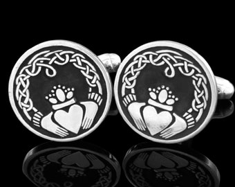 Gemelli Claddagh in argento sterling / Gemelli Claddagh irlandesi / Gioielli da uomo / Progettati e realizzati a mano in Irlanda / Consegna gratuita in tutto il mondo