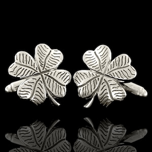 Sterling Silver Four Leaf Clover Cufflinks | Handmade Shamrock Cufflinks | Groom&#39;s Jewelry | Men&#39;s Gift | Designed and Handmade in Ireland