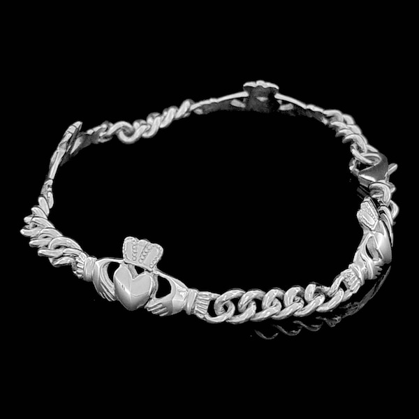 Bracelet Claddagh en argent sterling | Design unique de Claddagh | Bracelet unisexe | Conçu et fabriqué à la main en Irlande | Livraison gratuite dans le monde entier