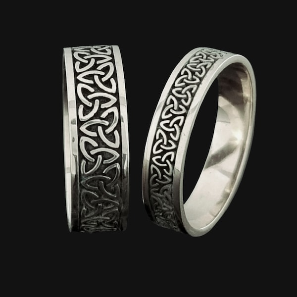 Trinity Knot Wedding Band | Darkened Matching Wedding Ring | Gold Celtic Ring | Silver Irish Wedding Band | Designed and Handmade in lreland