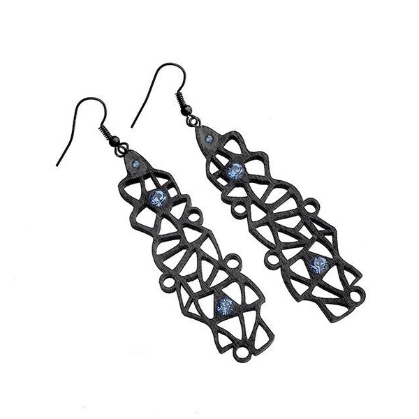 Limited edition designer earrings, contemporary, modern jewelry, laser cut wood, polymer clay, silver plated