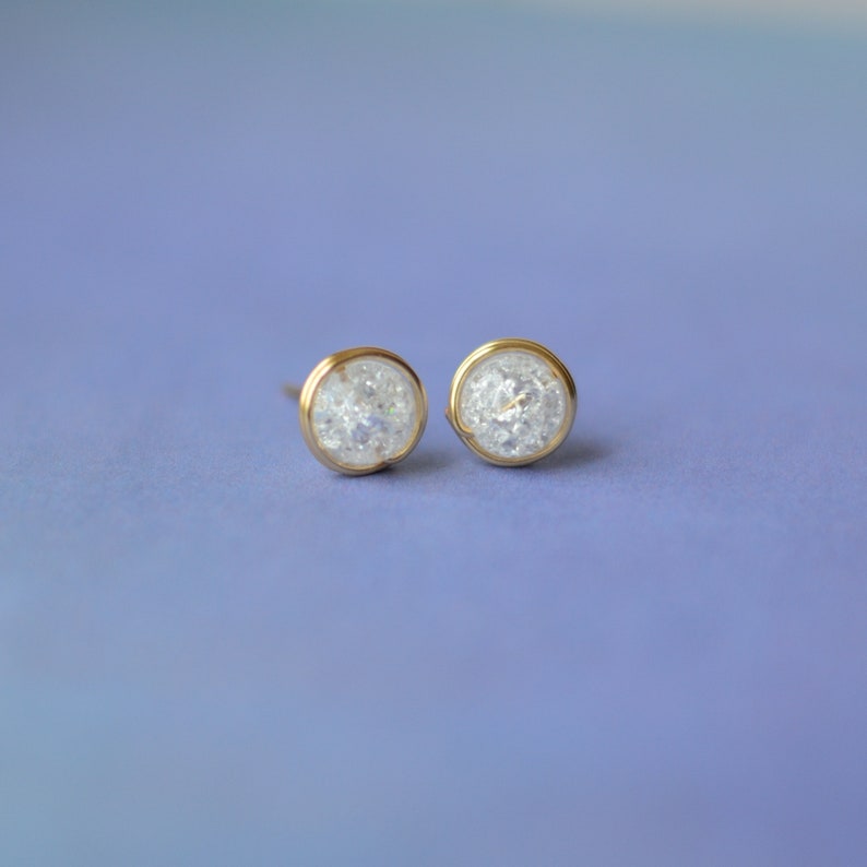 Quartz stud earrings April birthstone jewelry Sterling silver / Gold filled crackle quartz post earrings Birthday gifts for women image 3